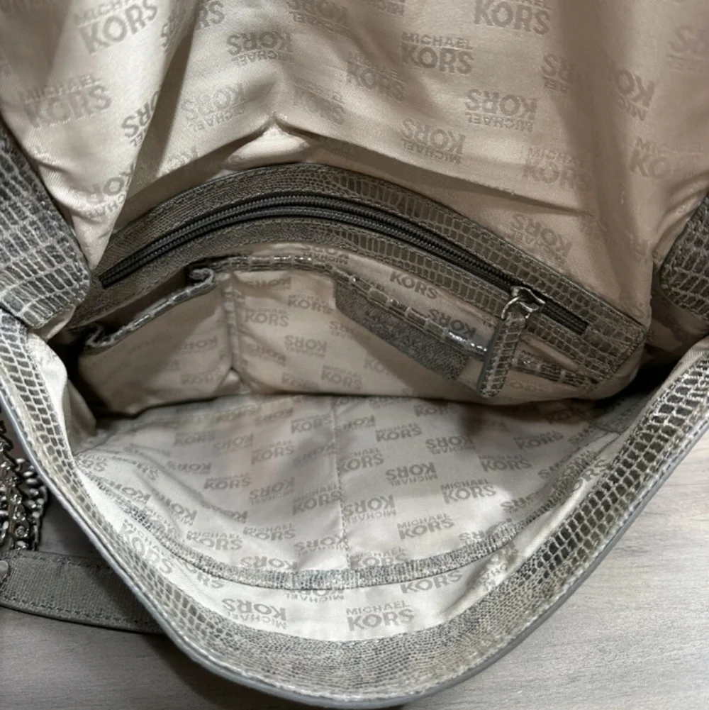 MICHAEL KORS Snake Embossed Foldover Convertible Bag In Taupe - Picture 6 of 16
